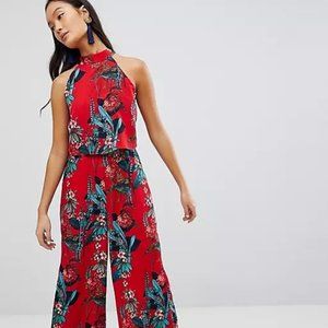 Parisian, Size 8, High Neck Red Floral Jumpsuit